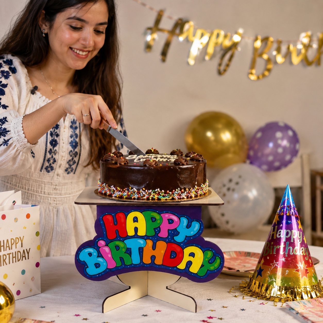 Happy Birthday Cake Stand – Reusable Flat-Pack Cake Display Stand