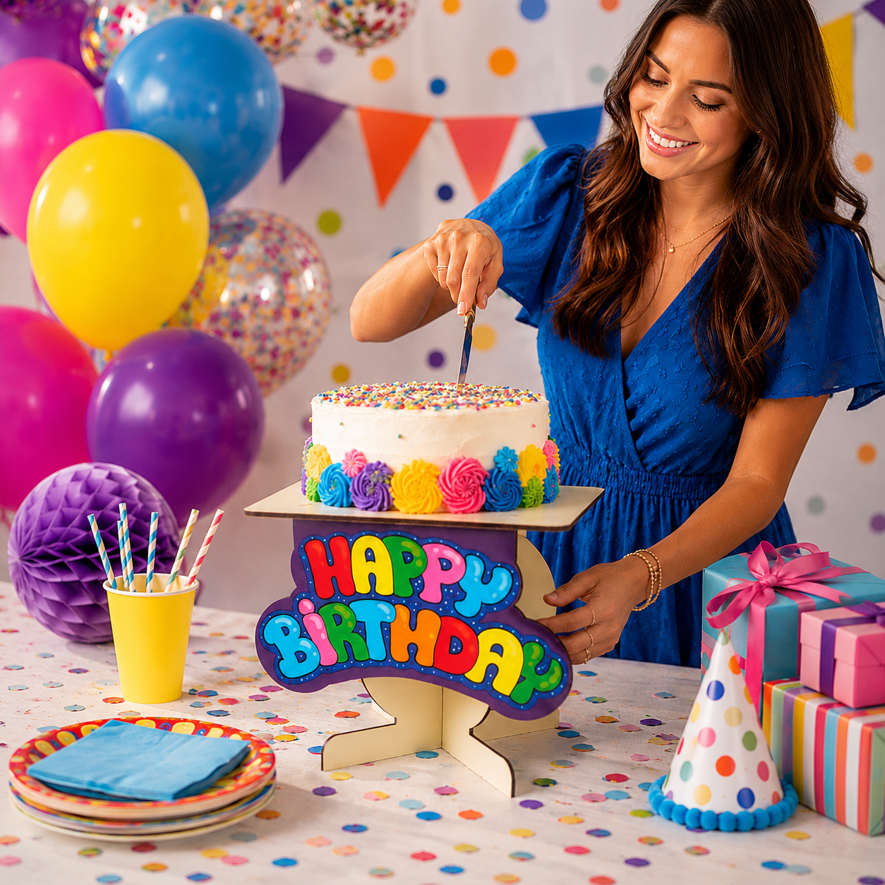 Happy Birthday Cake Stand – Reusable Flat-Pack Cake Display Stand