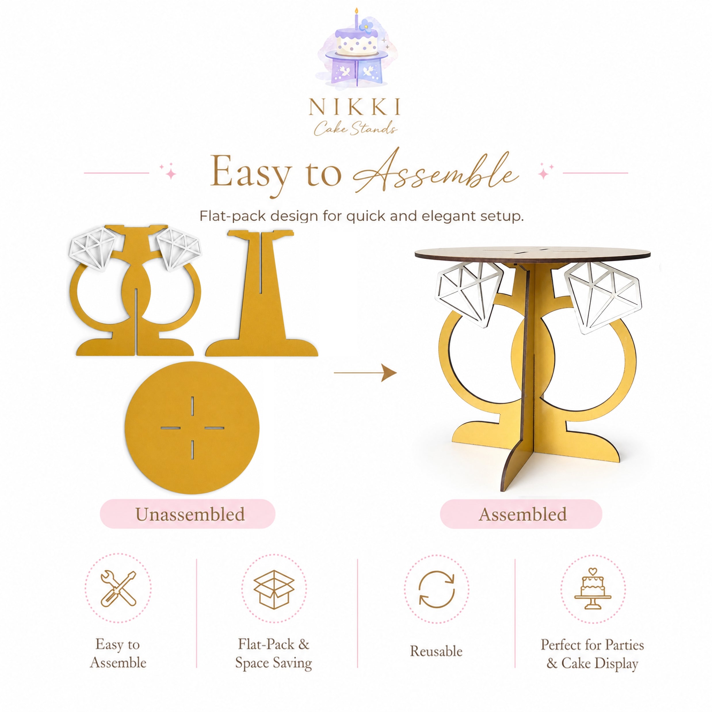 Ring Anniversary Cake Stand – Reusable Flat-Pack Cake Display Stand
