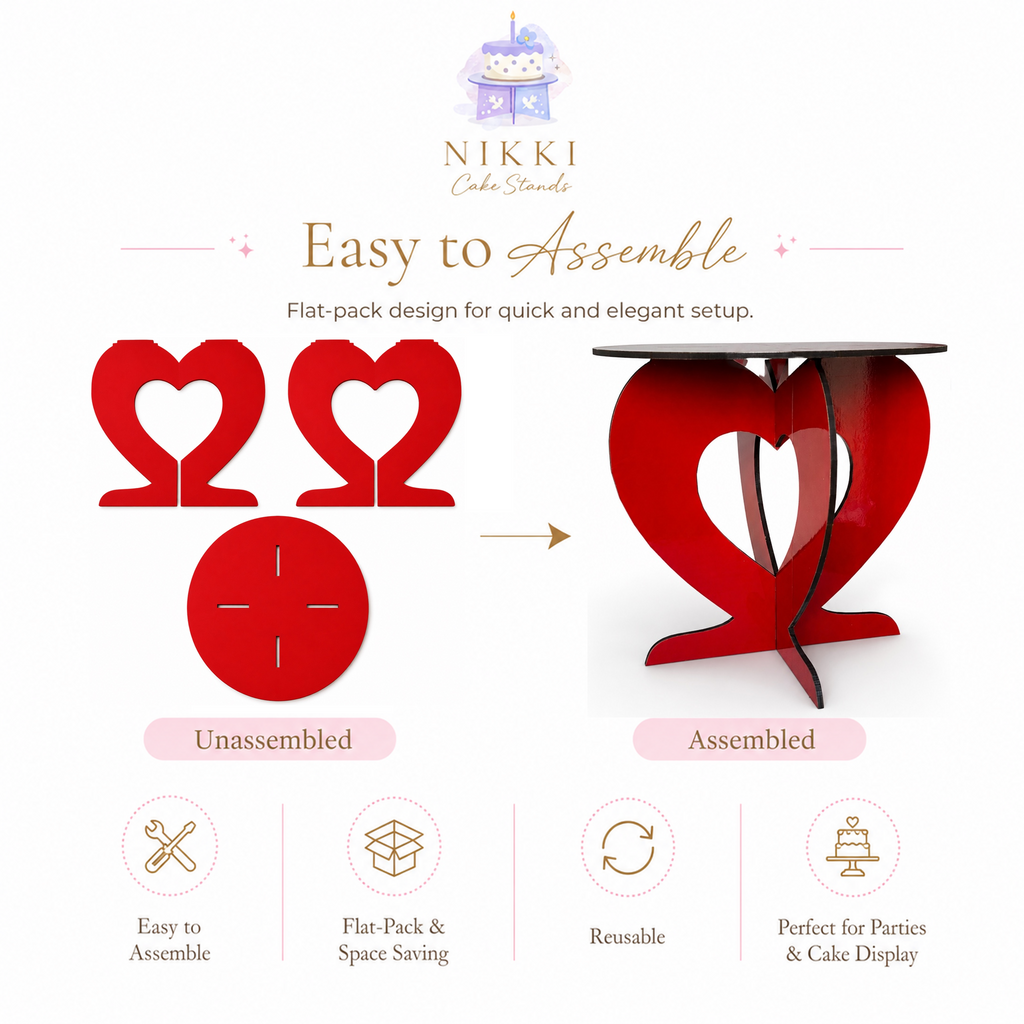 Heart Anniversary Cake Stand – Reusable Flat-Pack Cake Display Stand