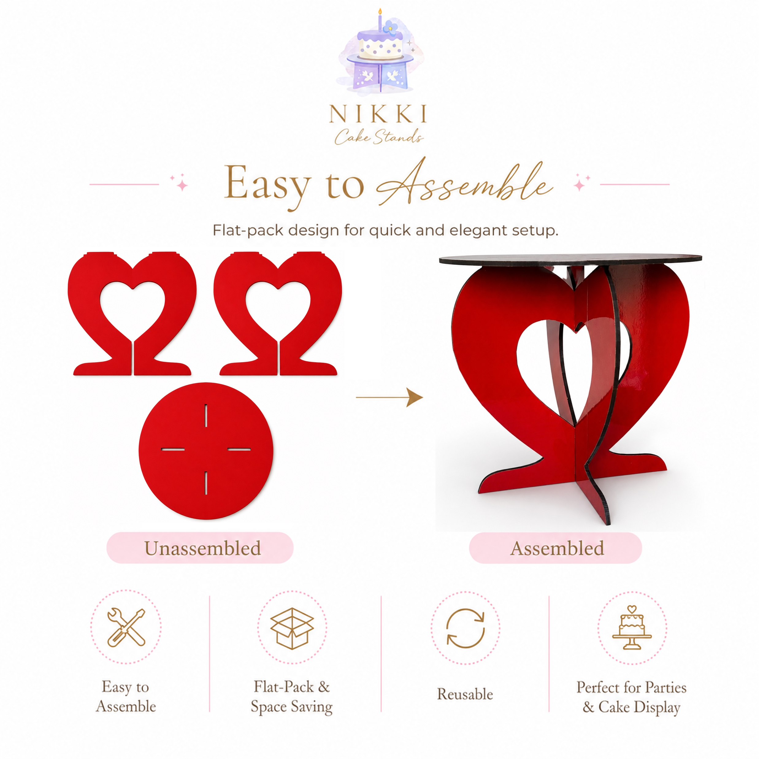 Heart Anniversary Cake Stand – Reusable Flat-Pack Cake Display Stand